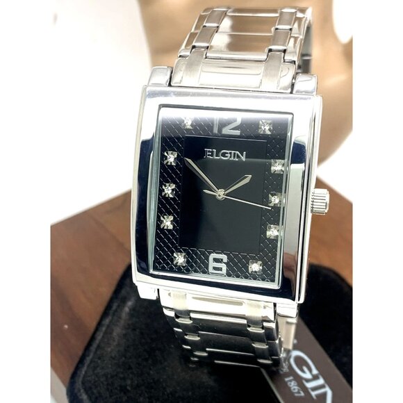 Elgin Men's Watch FG9060ST Quartz Two Tone Black Silver Stainless Steel Set - Picture 1 of 14